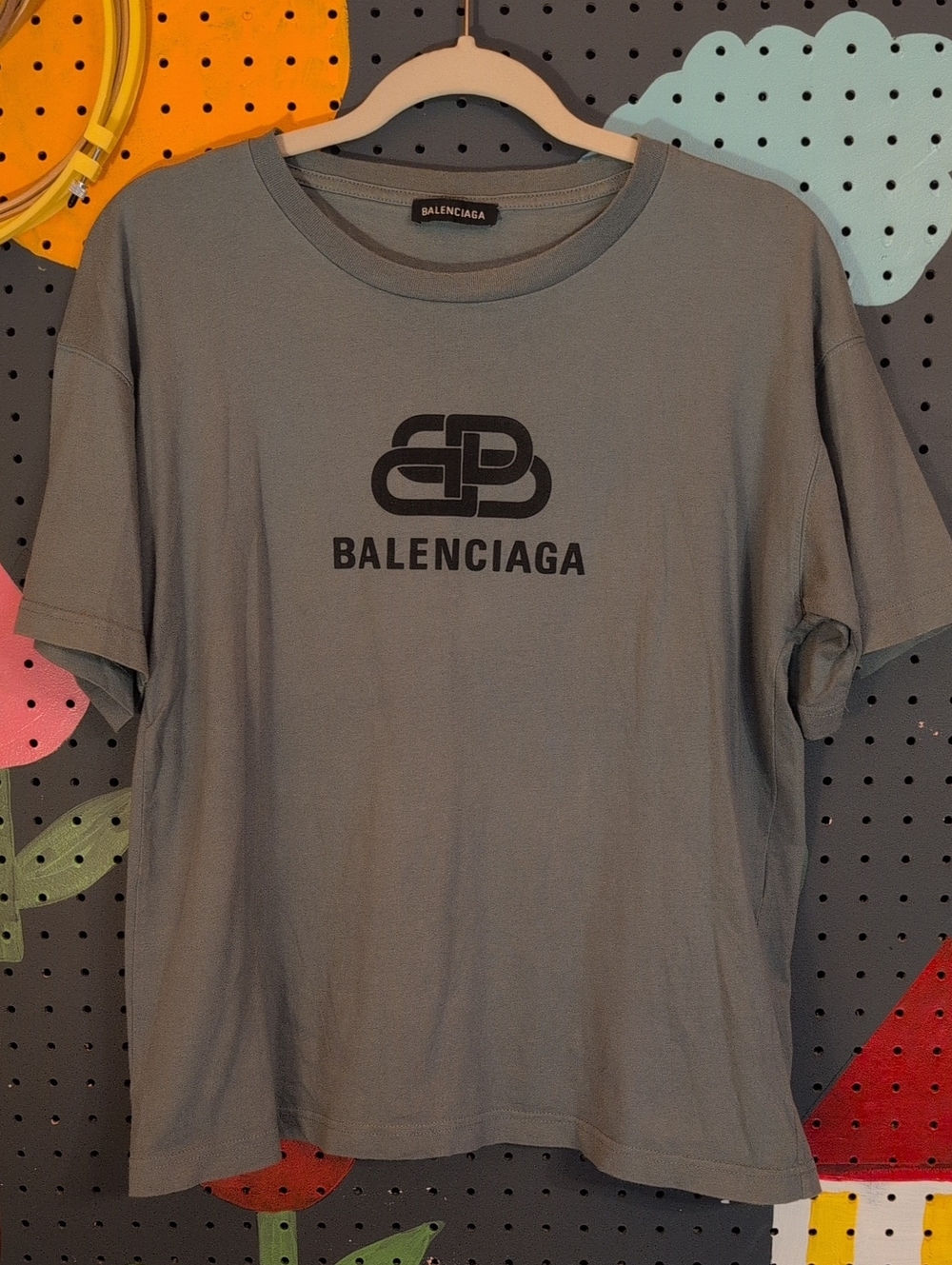 Balenciaga Gray Logo Tee with Black Print X small